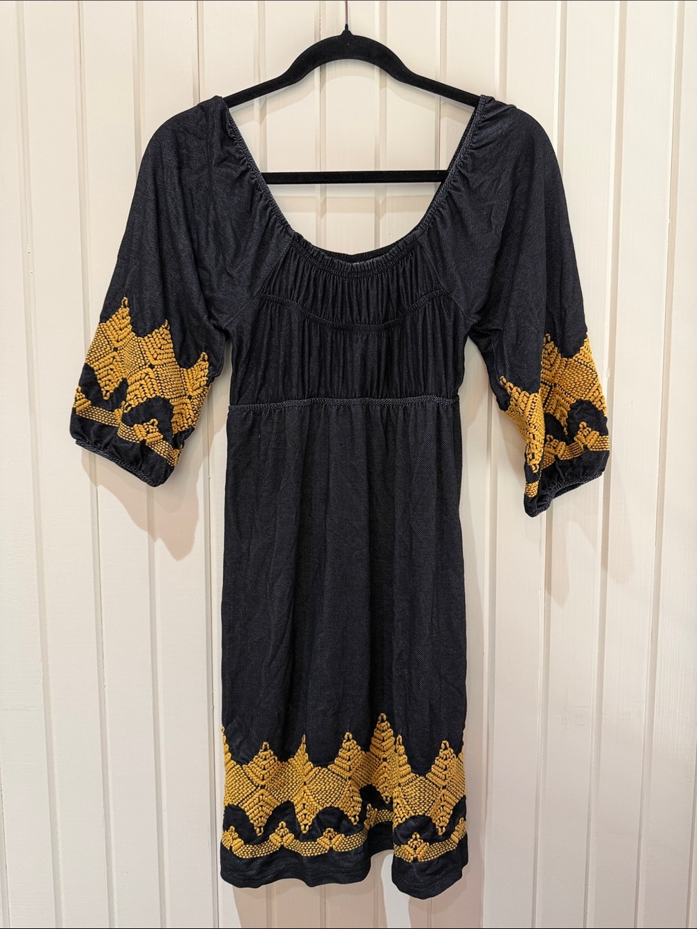 Uncle Frank Black Midi Dress with Mustard Embroidery